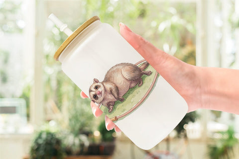 Glass Can Shy Awkward School Animal Watercolor Sublimation artnoy 