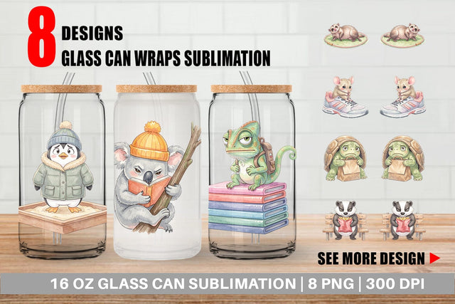 Glass Can Shy Awkward School Animal Watercolor Sublimation artnoy 