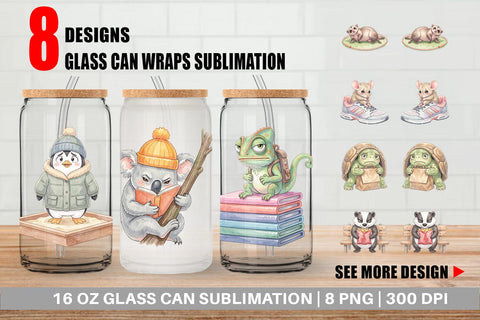 Glass Can Shy Awkward School Animal Watercolor Sublimation artnoy 