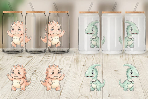 Glass Can Shy Baby Dinosaur Watercolor Sublimation artnoy 