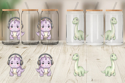 Glass Can Shy Baby Dinosaur Watercolor Sublimation artnoy 