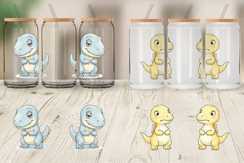 Glass Can Shy Baby Dinosaur Watercolor Sublimation artnoy 