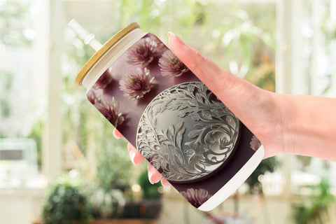Glass Can Silver and Pink Plants Sublimation artnoy 