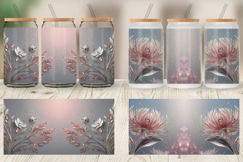 Glass Can Silver and Pink Plants Sublimation artnoy 