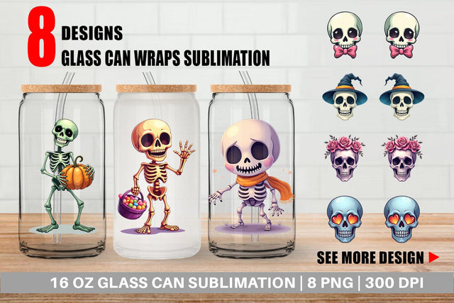 Glass Can Skeleton Skulls Sublimation artnoy 
