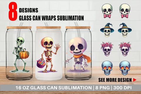 Glass Can Skeleton Skulls Sublimation artnoy 