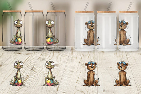 Glass Can Skinny Beach Sketch Animal Sublimation artnoy 