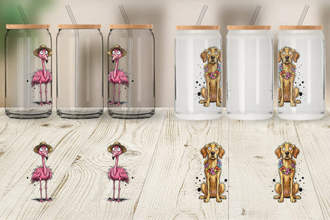 Glass Can Skinny Beach Sketch Animal Sublimation artnoy 