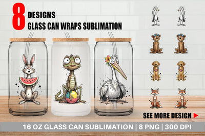 Glass Can Skinny Beach Sketch Animal Sublimation artnoy 