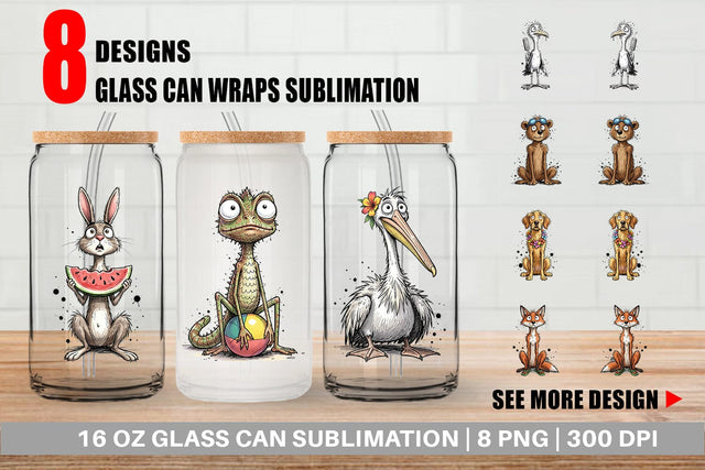 Glass Can Skinny Beach Sketch Animal Sublimation artnoy 