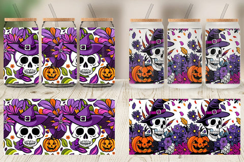 Glass Can Skull Pattern Sublimation artnoy 