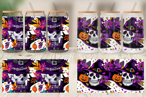Glass Can Skull Pattern Sublimation artnoy 