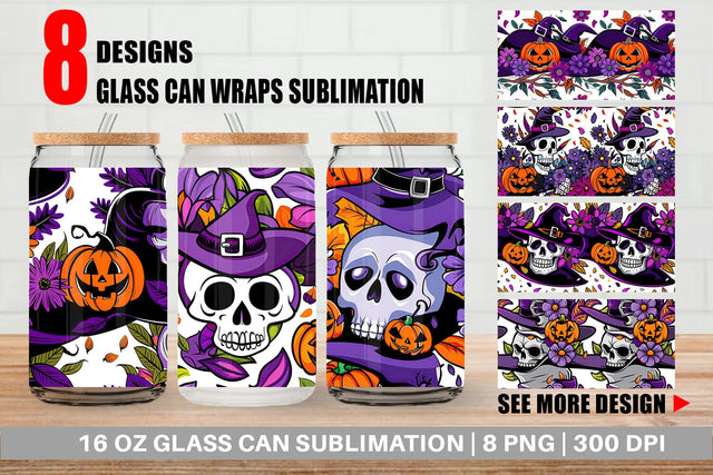 Glass Can Skull Pattern Sublimation artnoy 