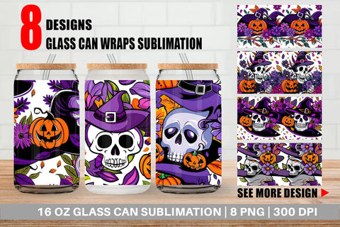 Glass Can Skull Pattern Sublimation artnoy 