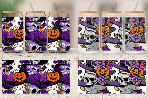 Glass Can Skull Pattern Sublimation artnoy 