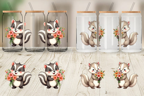 Glass Can Skunk Spring Bouquet Sublimation artnoy 