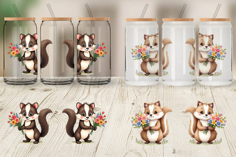 Glass Can Skunk Spring Bouquet Sublimation artnoy 