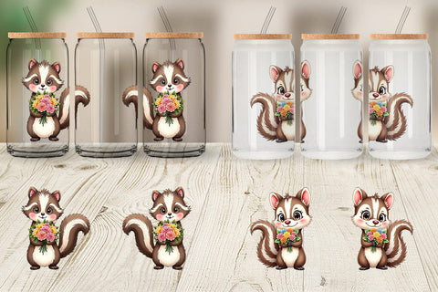Glass Can Skunk Spring Bouquet Sublimation artnoy 