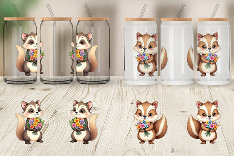 Glass Can Skunk Spring Bouquet Sublimation artnoy 