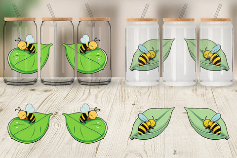 Glass Can Sleeping Bee on Leaf Sublimation artnoy 