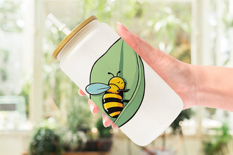 Glass Can Sleeping Bee on Leaf Sublimation artnoy 
