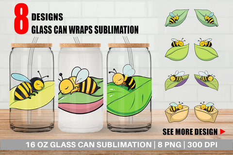 Glass Can Sleeping Bee on Leaf Sublimation artnoy 
