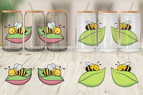 Glass Can Sleeping Bee on Leaf Sublimation artnoy 