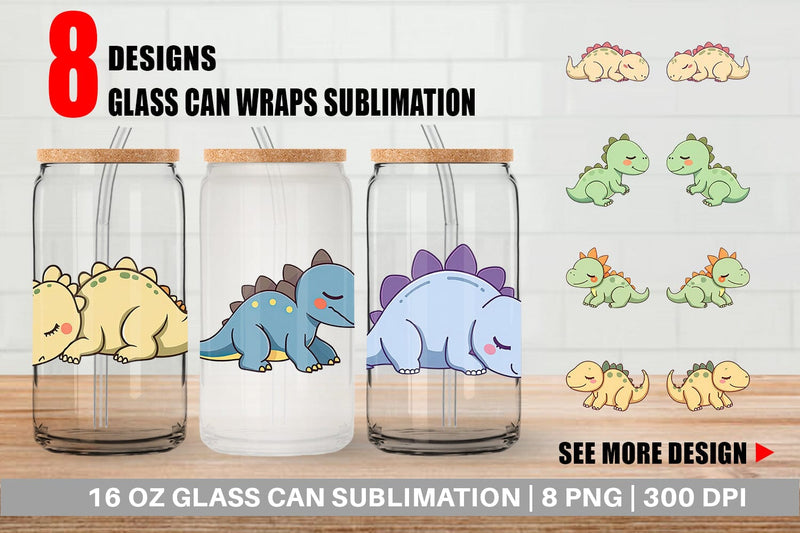 Glass Can Sleeping Dinosaur Sublimation artnoy 