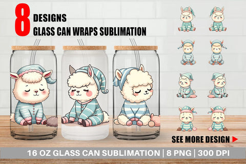 Glass Can Sleepy Alpaca Sublimation artnoy 