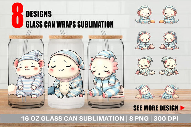Glass Can Sleepy Axolotl Sublimation artnoy 