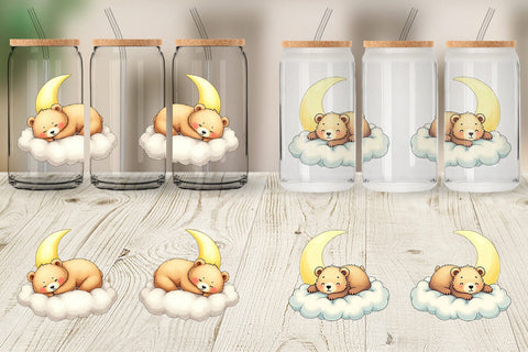 Glass Can Sleepy Bear Cloud Sublimation artnoy 