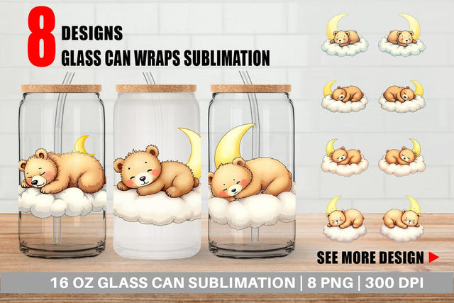 Glass Can Sleepy Bear Cloud Sublimation artnoy 