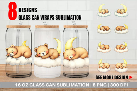 Glass Can Sleepy Bear Cloud Sublimation artnoy 