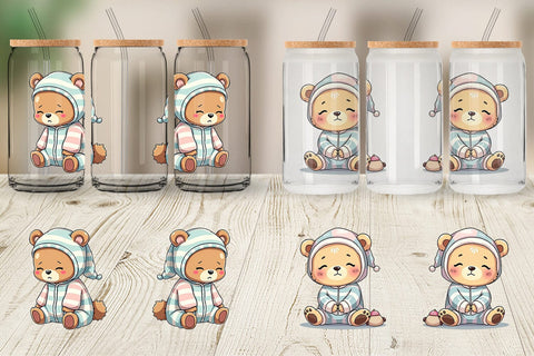 Glass Can Sleepy Bear Sublimation artnoy 