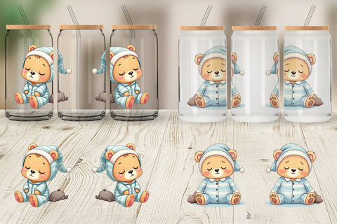 Glass Can Sleepy Bear Sublimation artnoy 