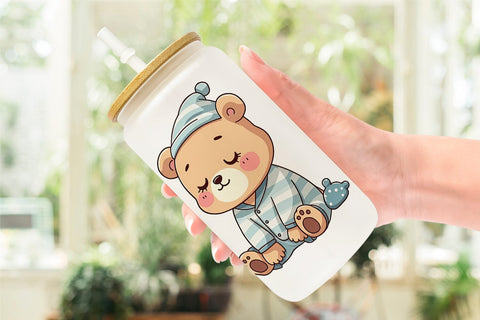 Glass Can Sleepy Bear Sublimation artnoy 