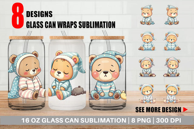 Glass Can Sleepy Bear Sublimation artnoy 