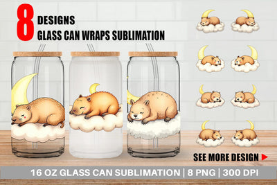 Glass Can Sleepy Capybara Cloud Sublimation artnoy 