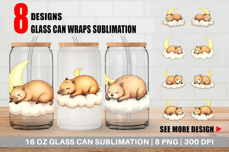 Glass Can Sleepy Capybara Cloud Sublimation artnoy 