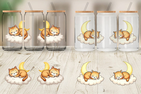 Glass Can Sleepy Cat Cloud Sublimation artnoy 