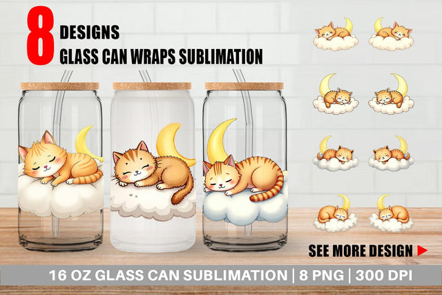 Glass Can Sleepy Cat Cloud Sublimation artnoy 