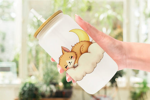 Glass Can Sleepy Cat Cloud Sublimation artnoy 