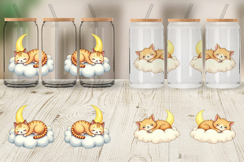 Glass Can Sleepy Cat Cloud Sublimation artnoy 