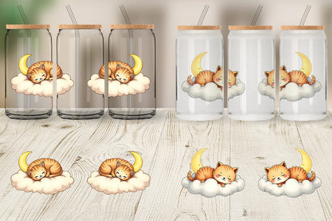 Glass Can Sleepy Cat Cloud Sublimation artnoy 