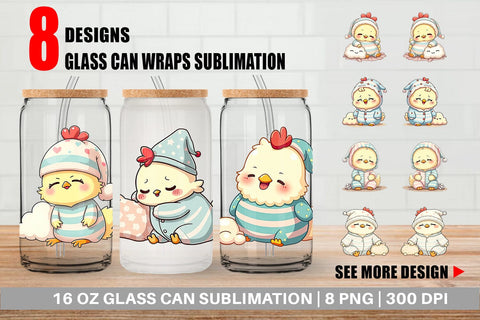 Glass Can Sleepy Chicken Sublimation artnoy 