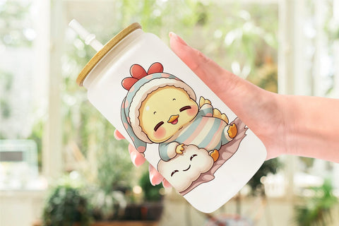 Glass Can Sleepy Chicken Sublimation artnoy 