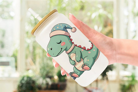 Glass Can Sleepy Dinosaur Sublimation artnoy 
