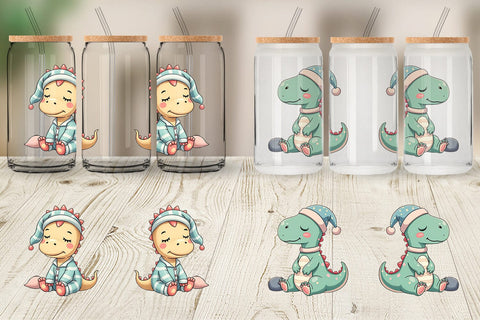 Glass Can Sleepy Dinosaur Sublimation artnoy 