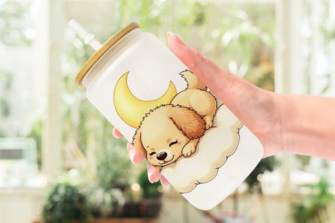 Glass Can Sleepy Dog Cloud Sublimation artnoy 