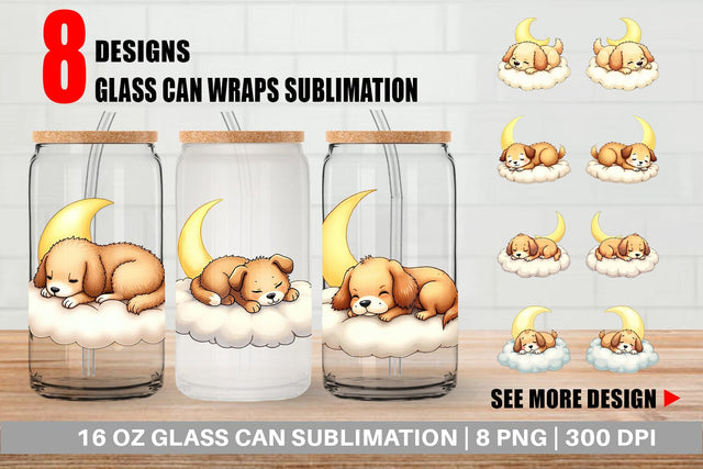 Glass Can Sleepy Dog Cloud Sublimation artnoy 